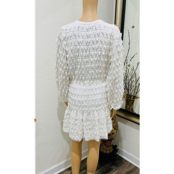 Farm Rio White Textured Mini Dress, Beaded Tassels- Size Small - Picture 10 of 14